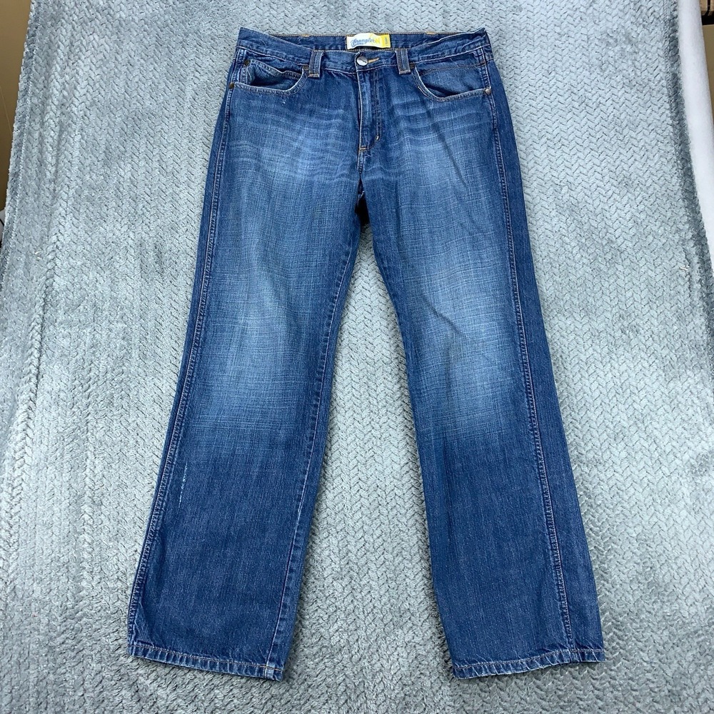 Wrangler Branded Straight Leg Jeans‎ Men's 35x32 Blue Faded Distressed Western